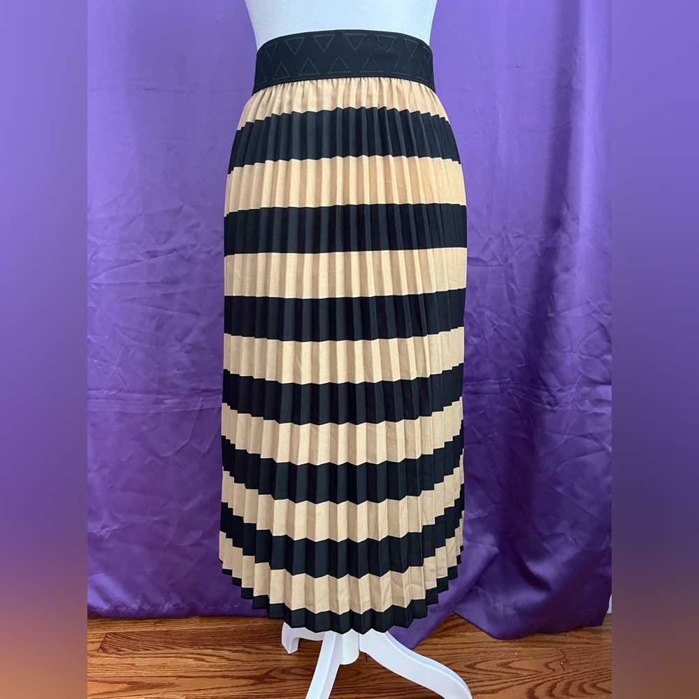 LuLaRoe Black and Tan Striped Midi Skirt